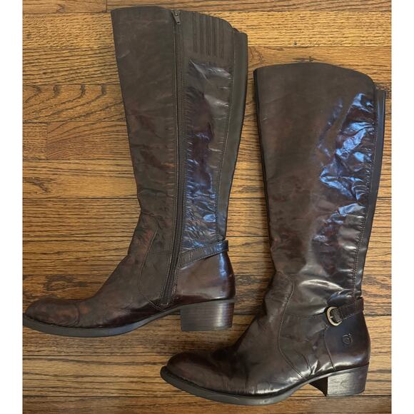 BORN Helen Tall Leather Riding Boots Buckle Plaid Preppy Equestrian Size 9.5 - Picture 2 of 7